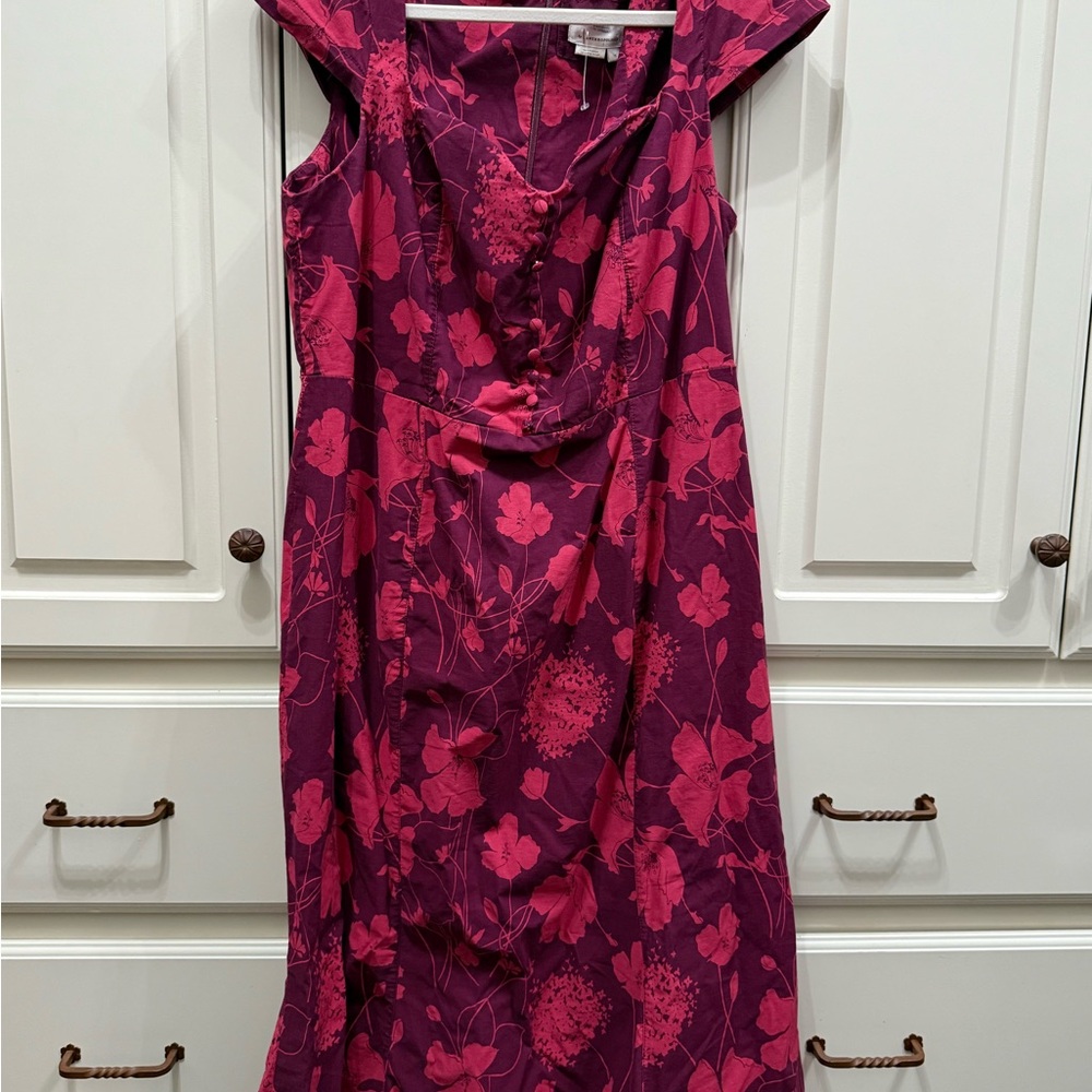 Anthropologie Fuchsia and Crimson Floral Midi Dress
